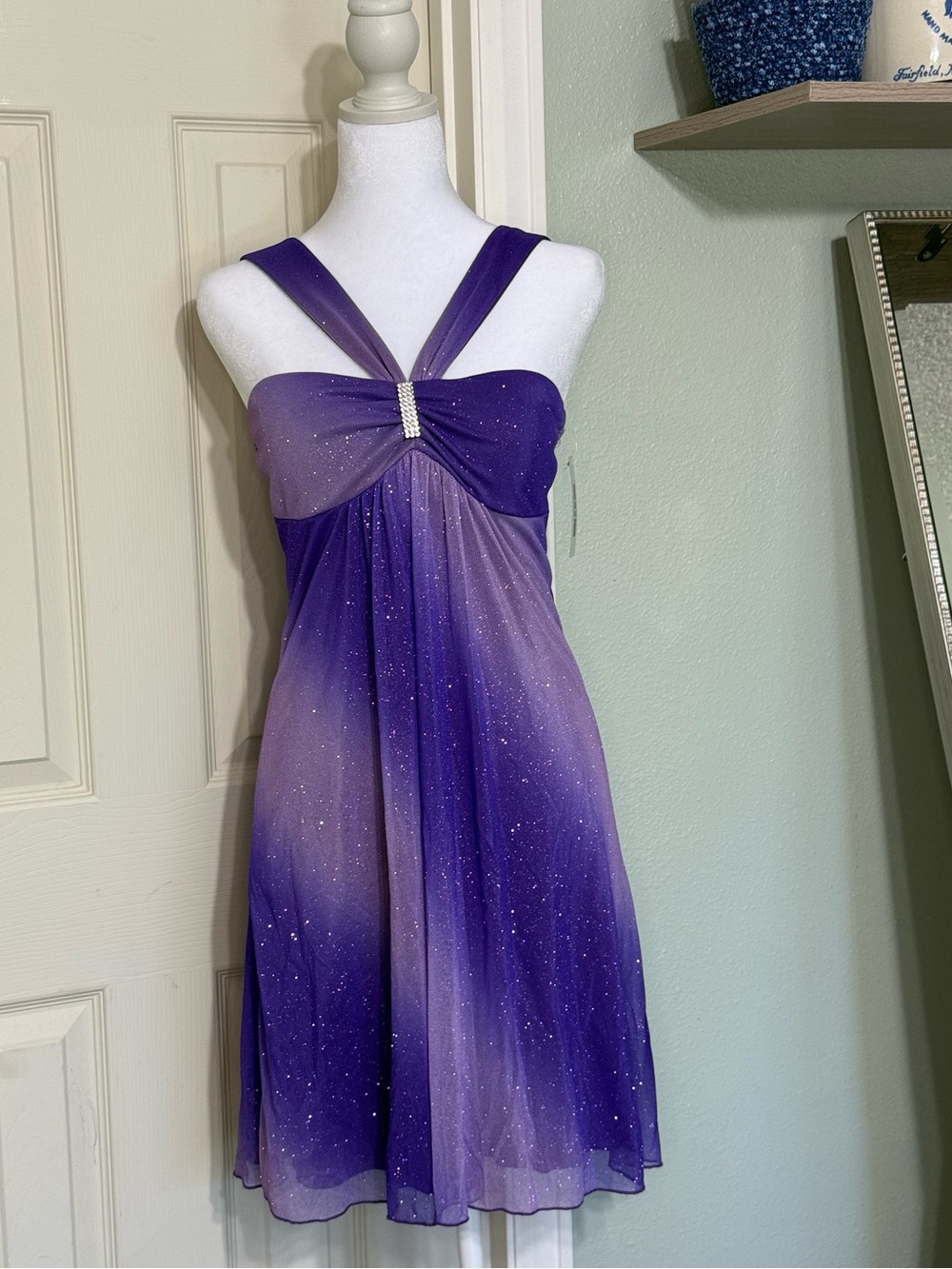 New I.N. San Francisco Small Made in the USA Y2K Purple Sparkly Babydoll Dress